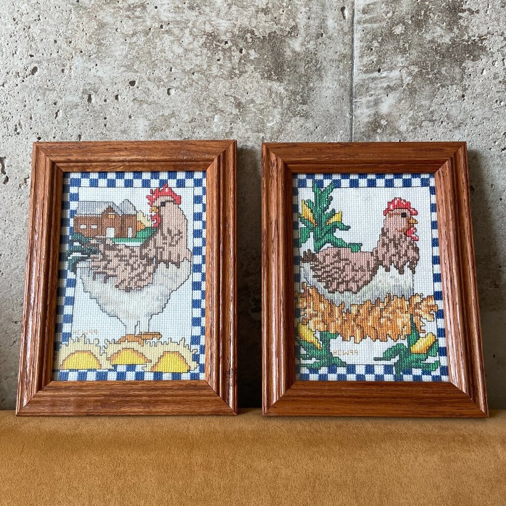 Framed Chicken and Hens Cross-stitch Art work